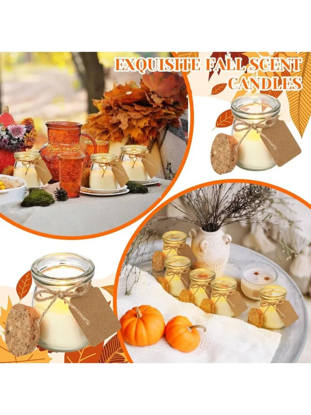 24 Pcs Fall Jar Candles - Natural Wax Holiday Gifts, Pumpkin & Apple Scents, DIY